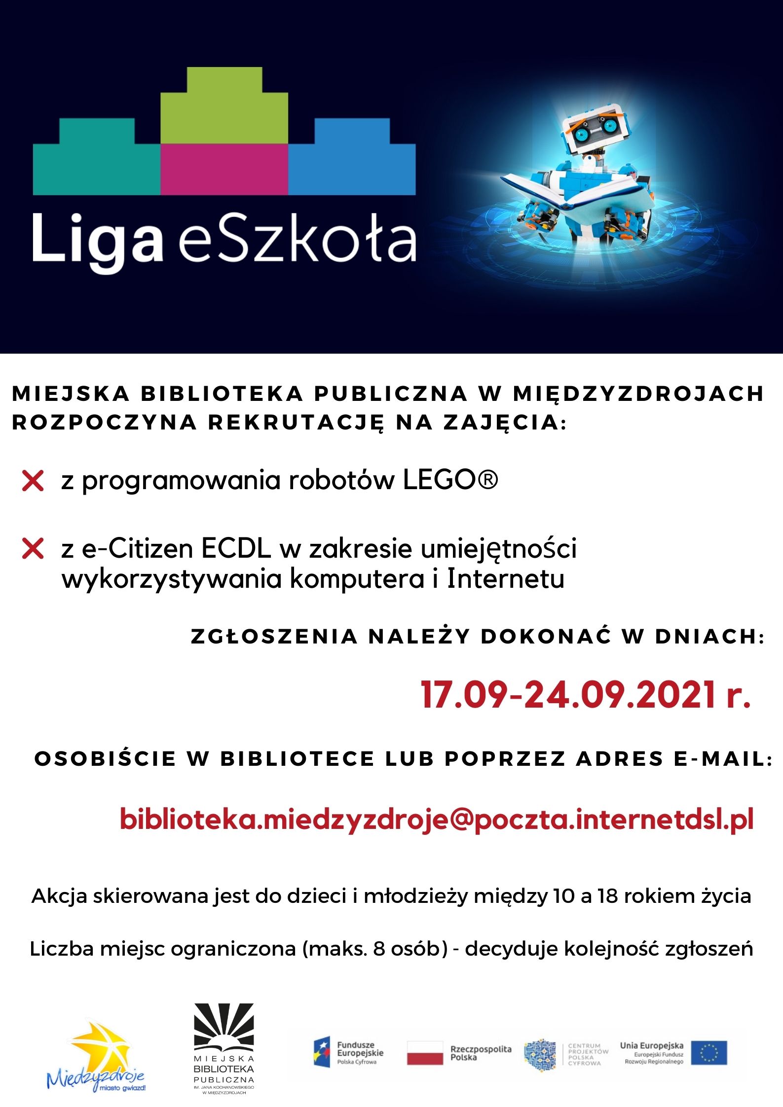 Rekrutacja na zajęcia z ECDL i Lego Spike w ramach programu Liga eSzkoła 17-24 września 2021 r. - zapowiedź