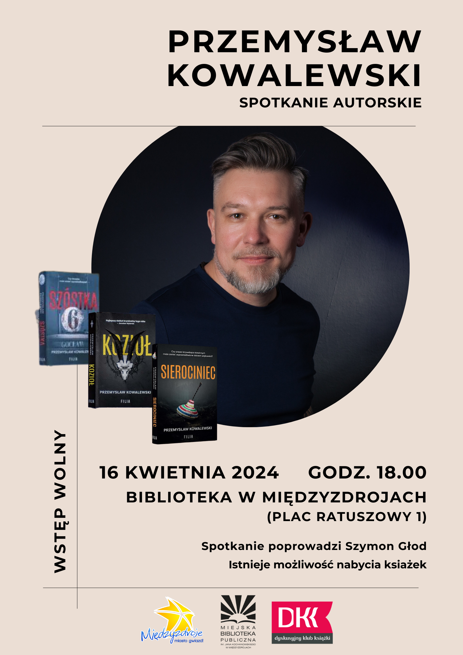 Spotkanie autorskie z Przemysławem Kowalewskim w międzyzdrojskiej bibliotece 16 kwietnia 2024 r. - zapowiedź